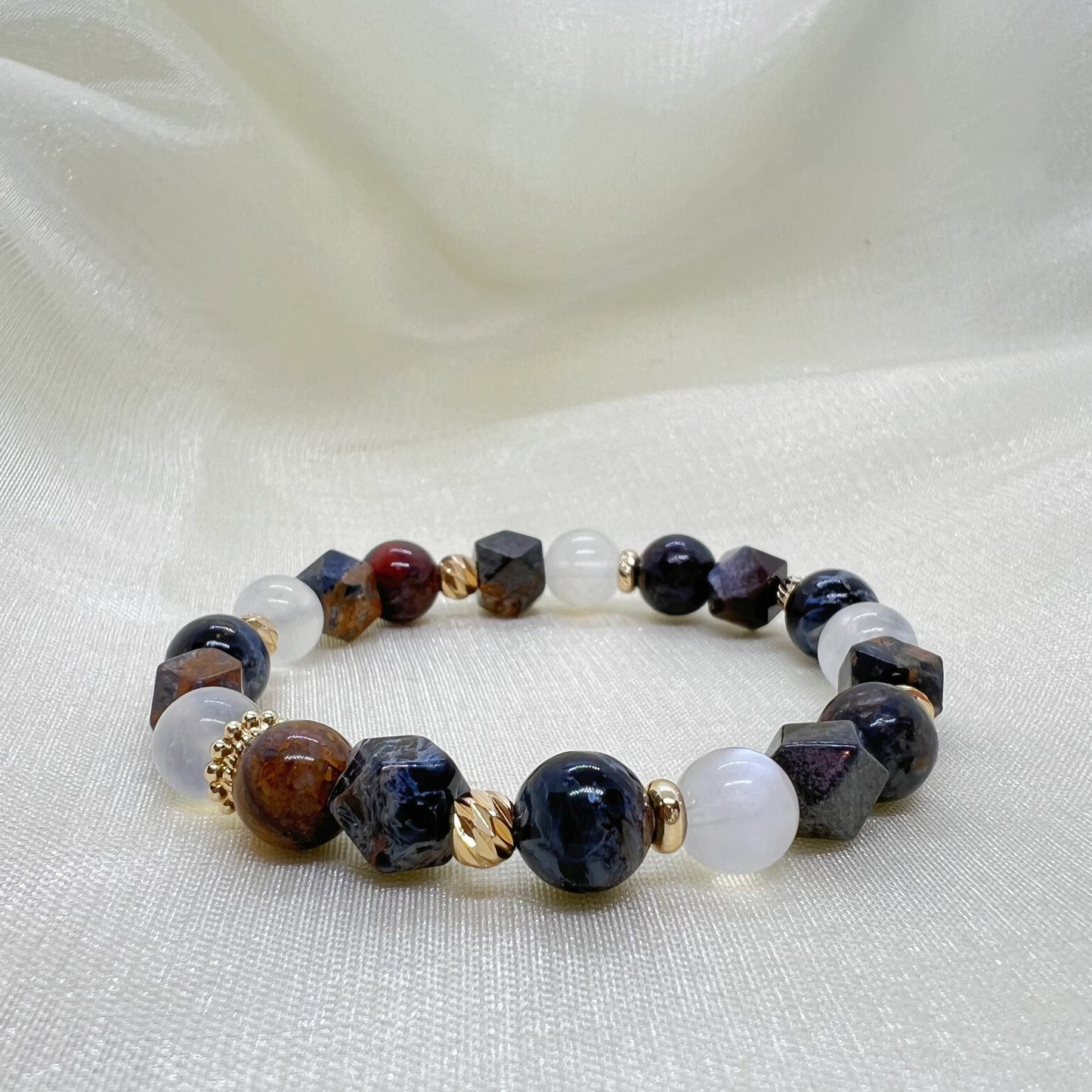 藍月亮石藍彼得石彩彼得石18k包金水晶手鏈