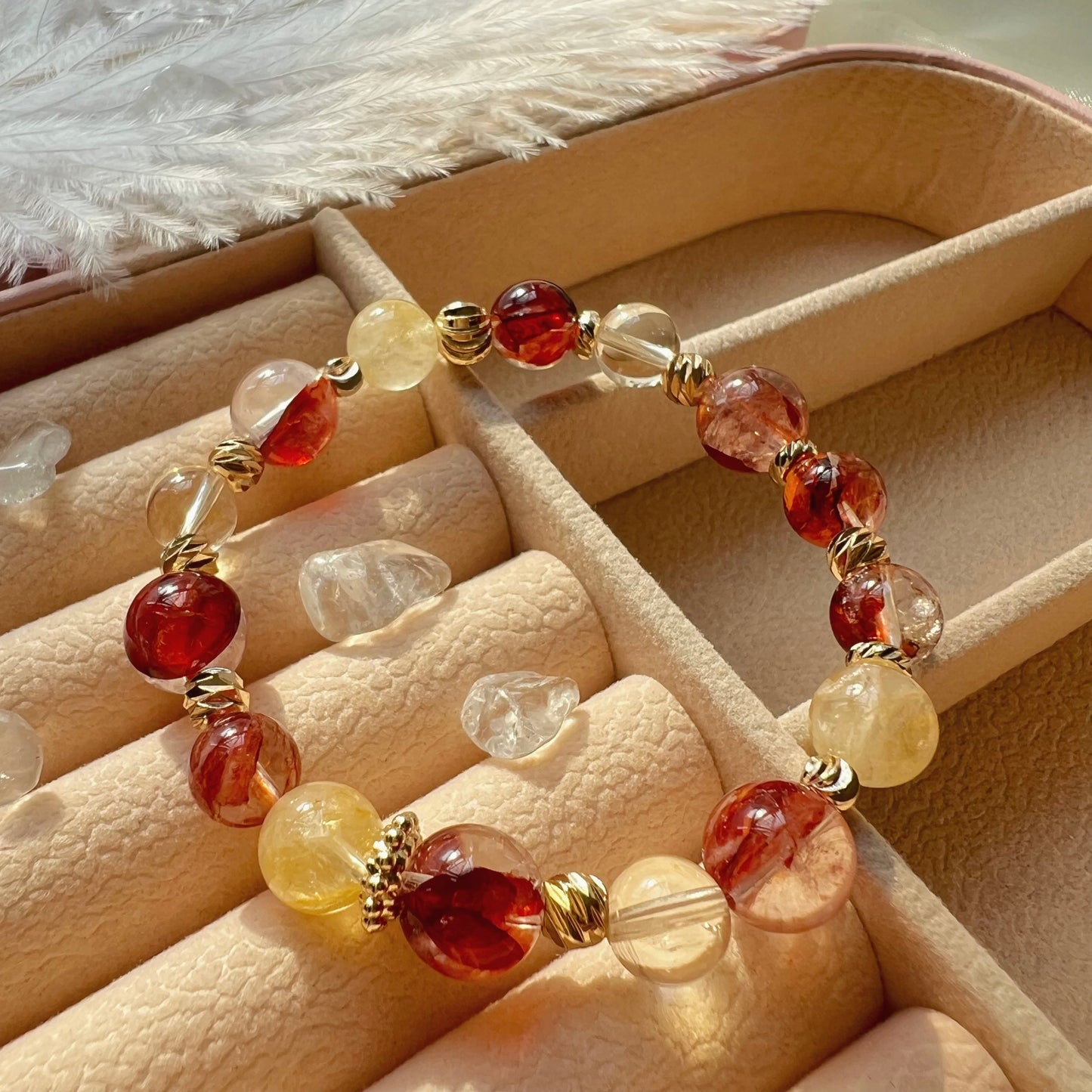 紅膠花黃膠花黃水晶18K包金手鏈