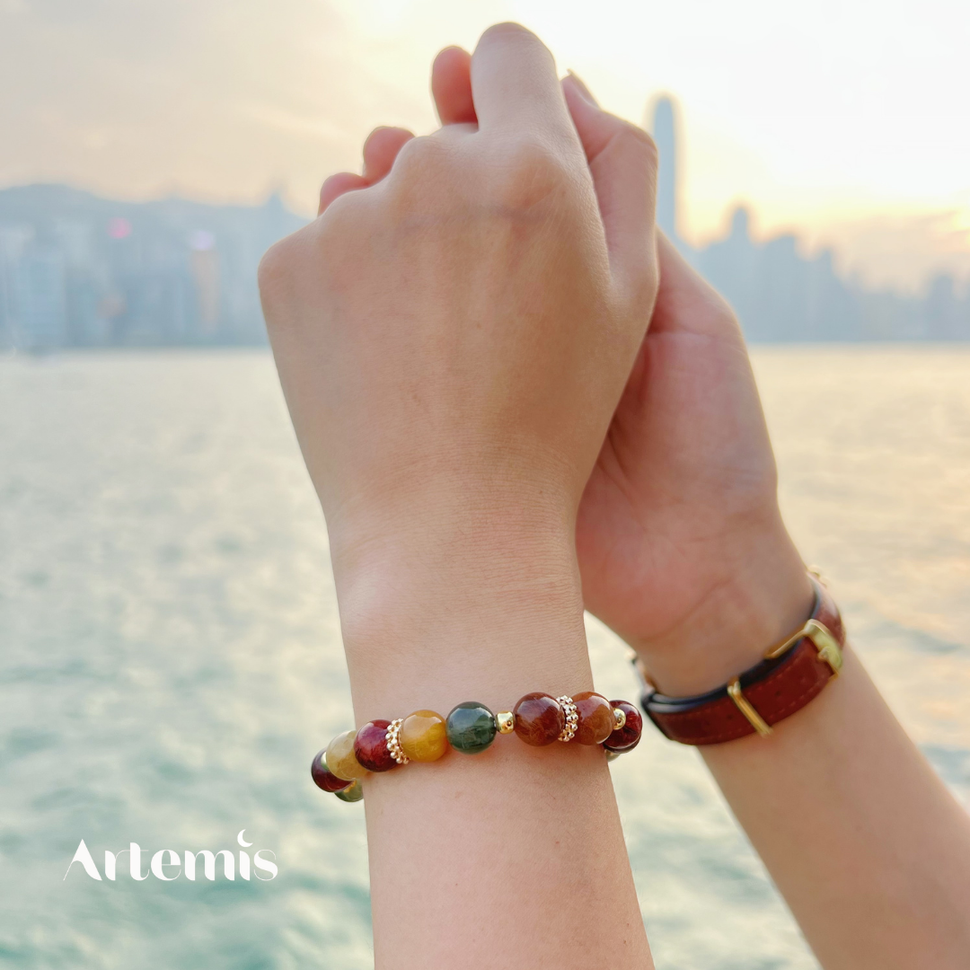 濃密彩髮晶18k包金水晶手鏈